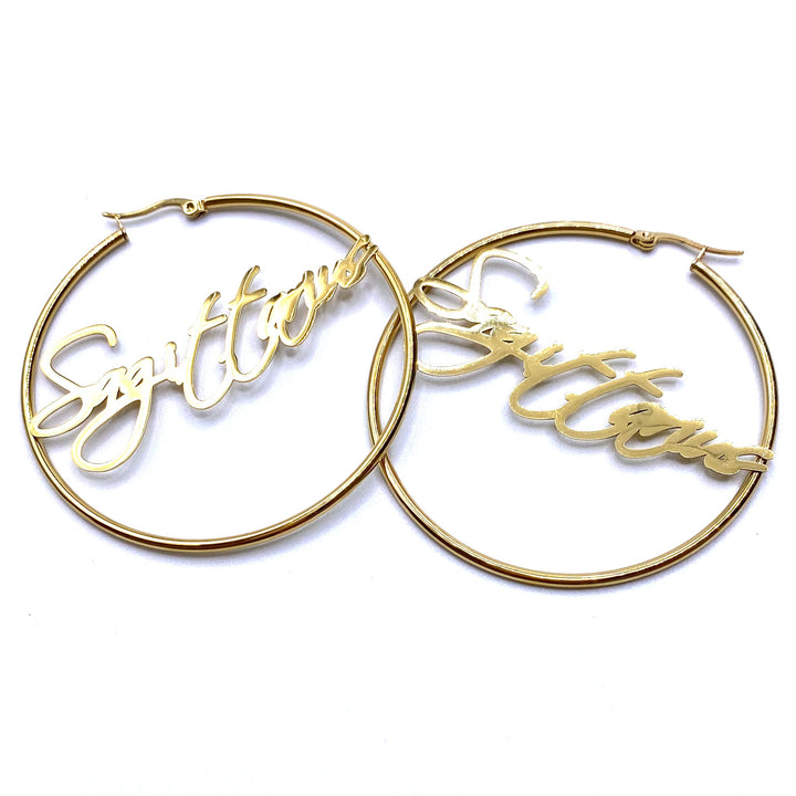 Earring Hoop Zodiac Word Gold