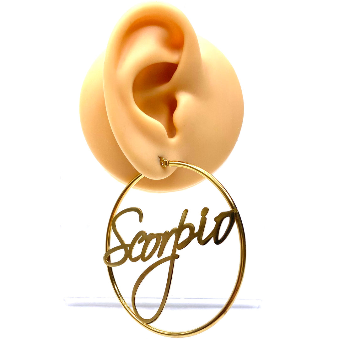 Earring Hoop Zodiac Word Gold