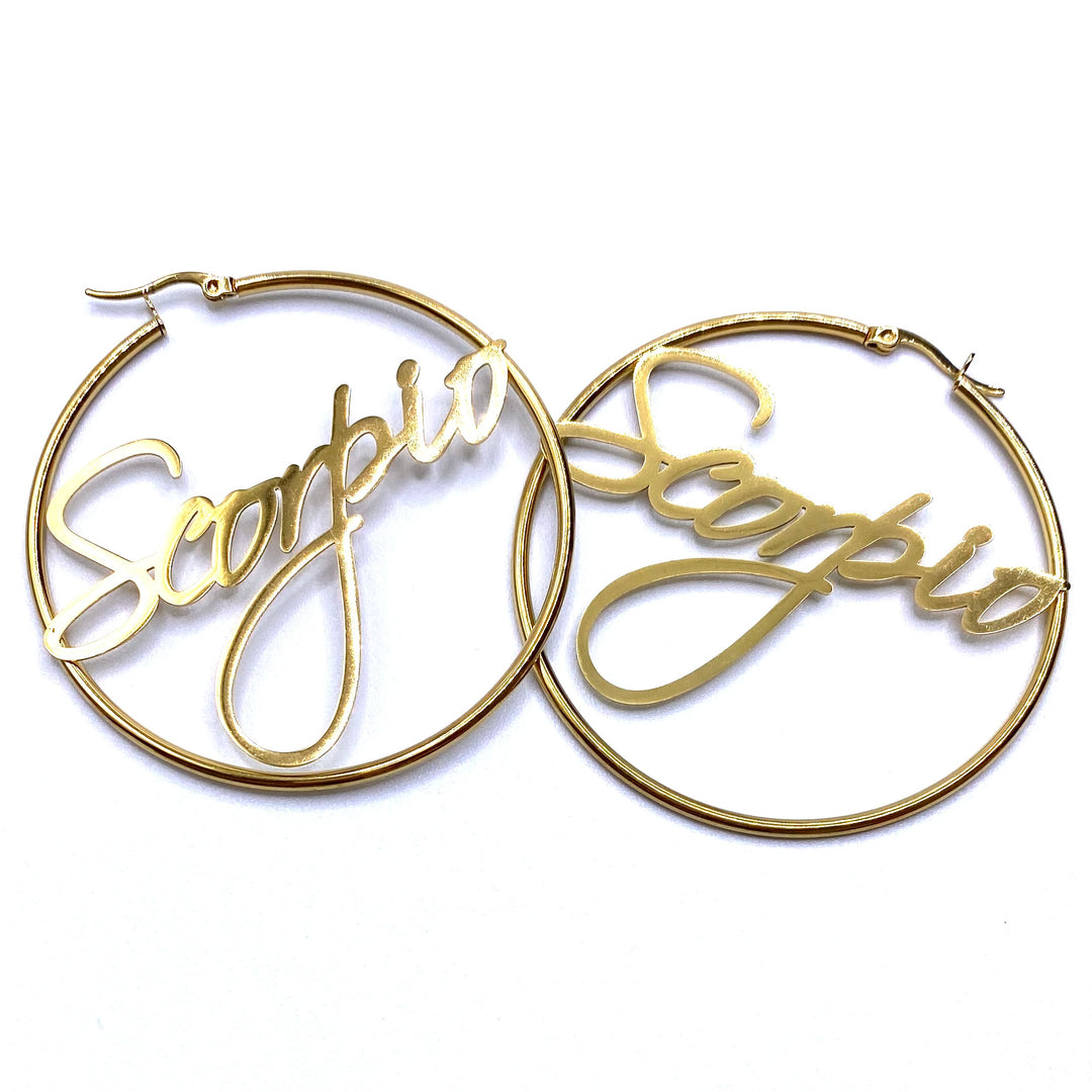 Earring Hoop Zodiac Word Gold