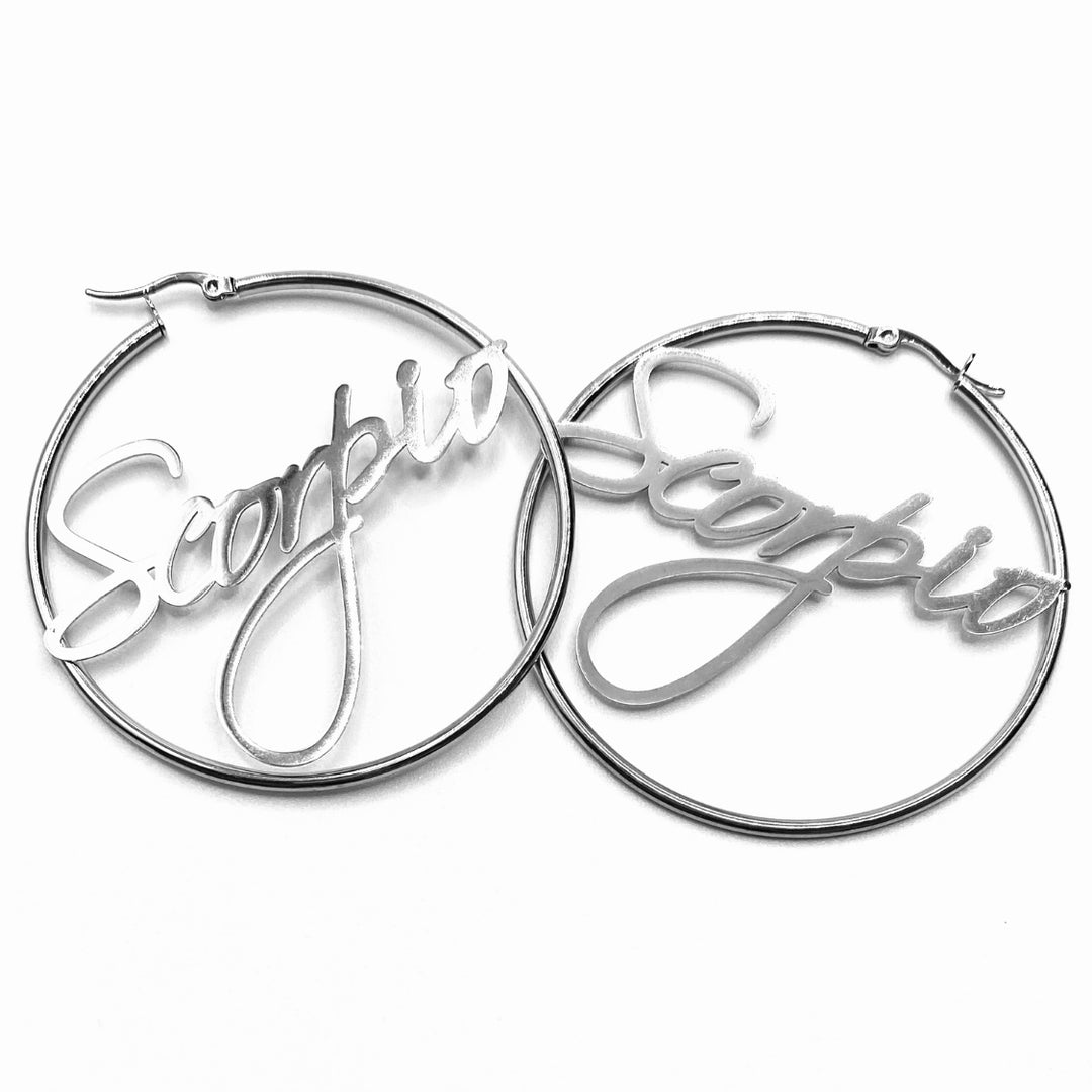 Earring Hoop Zodiac Word Silver