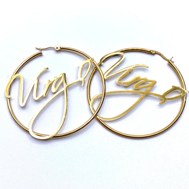 Earring Hoop Zodiac Word Gold