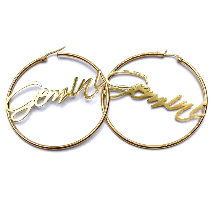 Earring Hoop Zodiac Word Gold