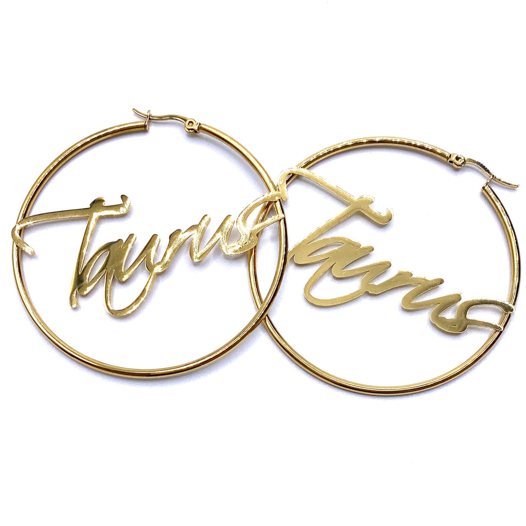 Earring Hoop Zodiac Word Gold