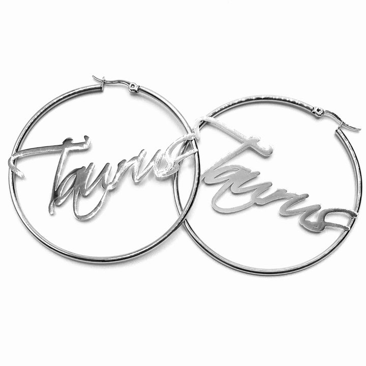 Earring Hoop Zodiac Word Silver