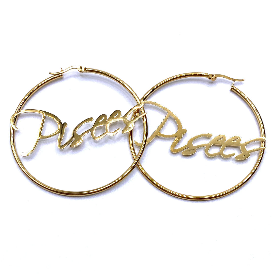 Earring Hoop Zodiac Word Gold