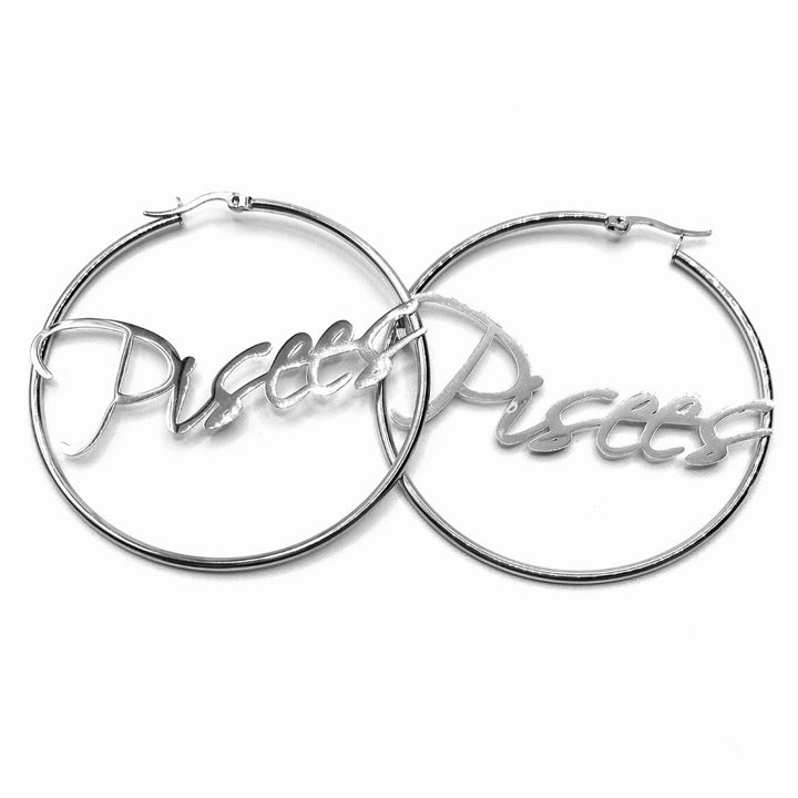 Earring Hoop Zodiac Word Silver