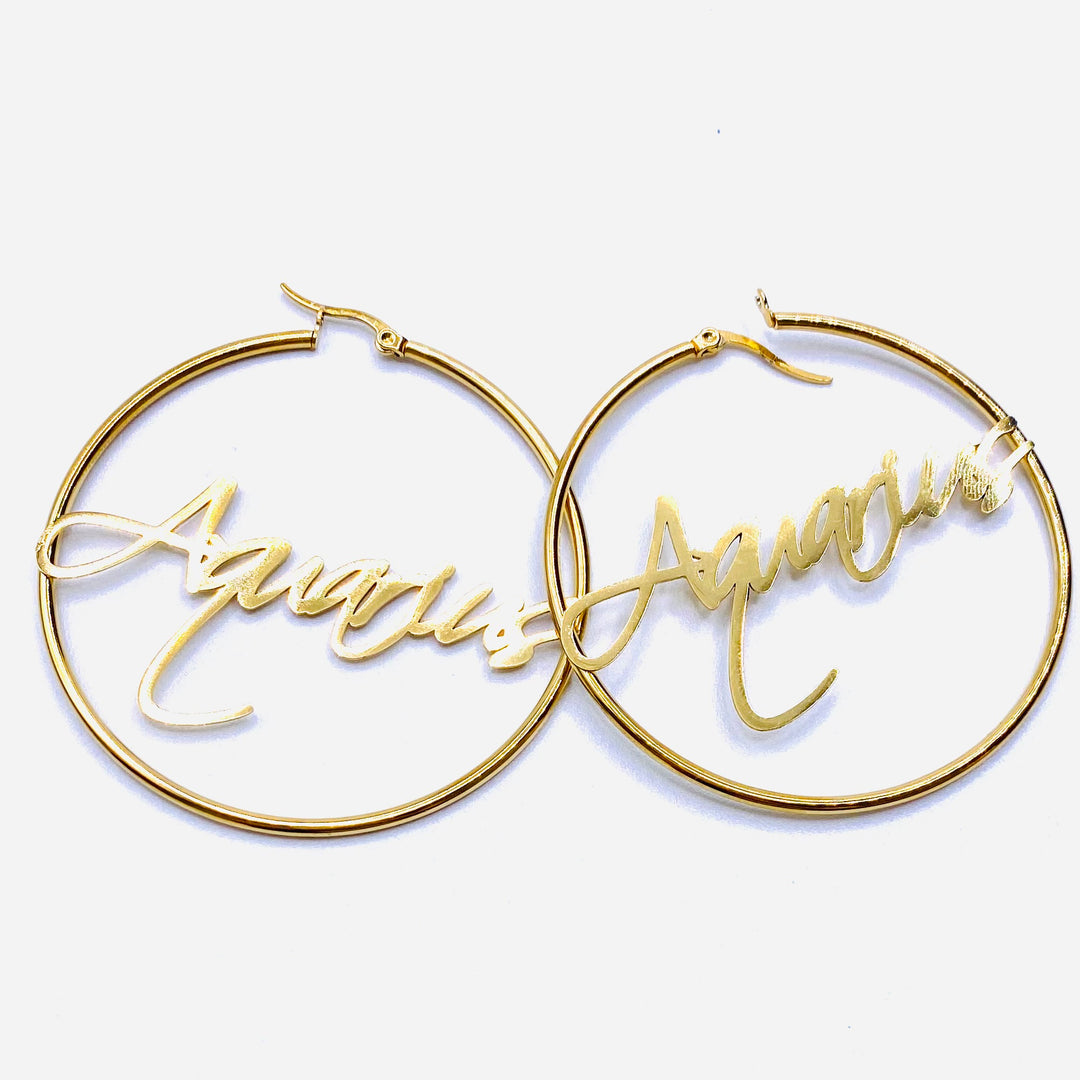 Earring Hoop Zodiac Word Gold