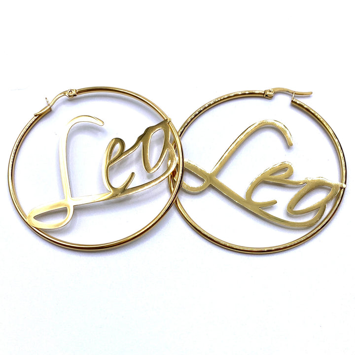 Earring Hoop Zodiac Word Gold