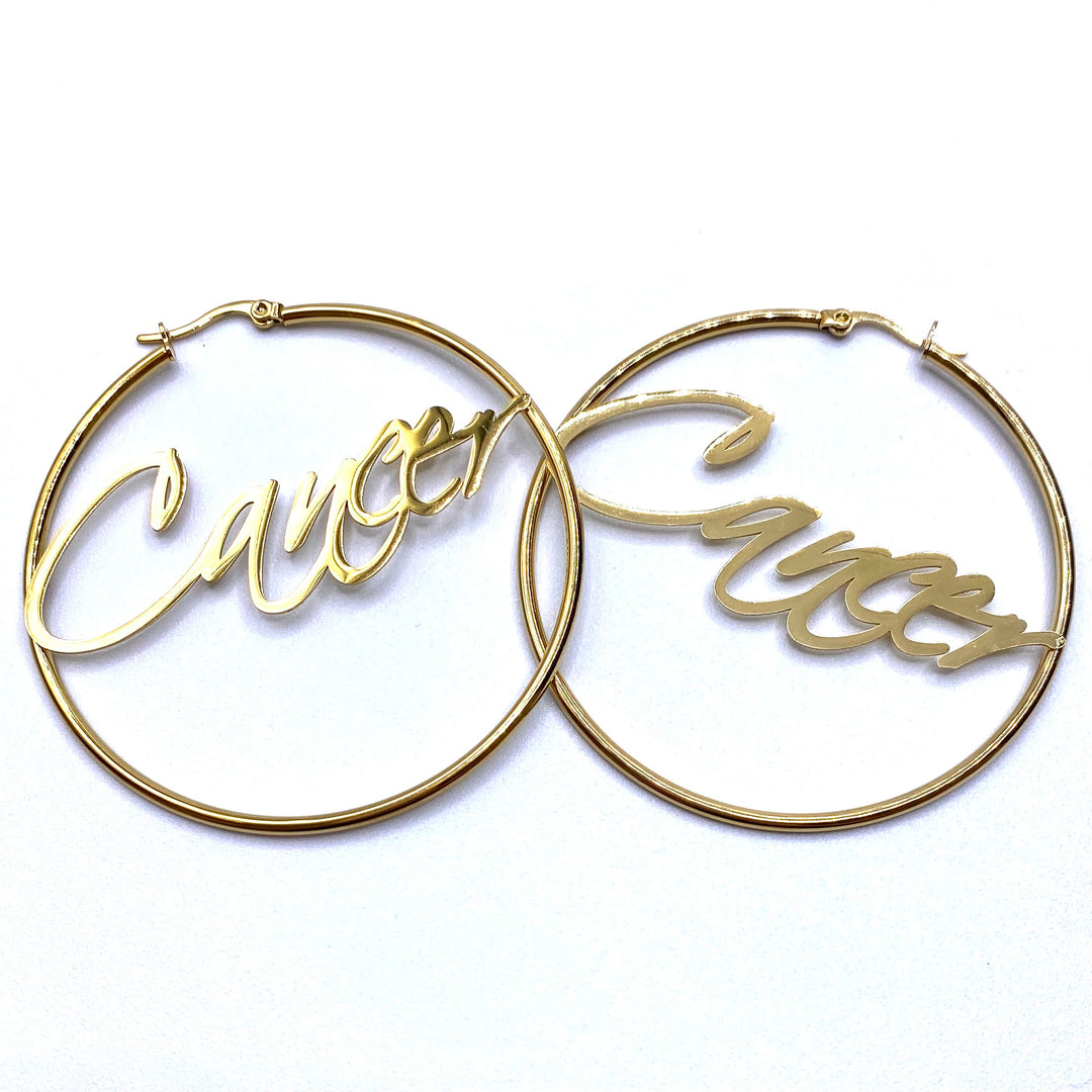 Earring Hoop Zodiac Word Gold