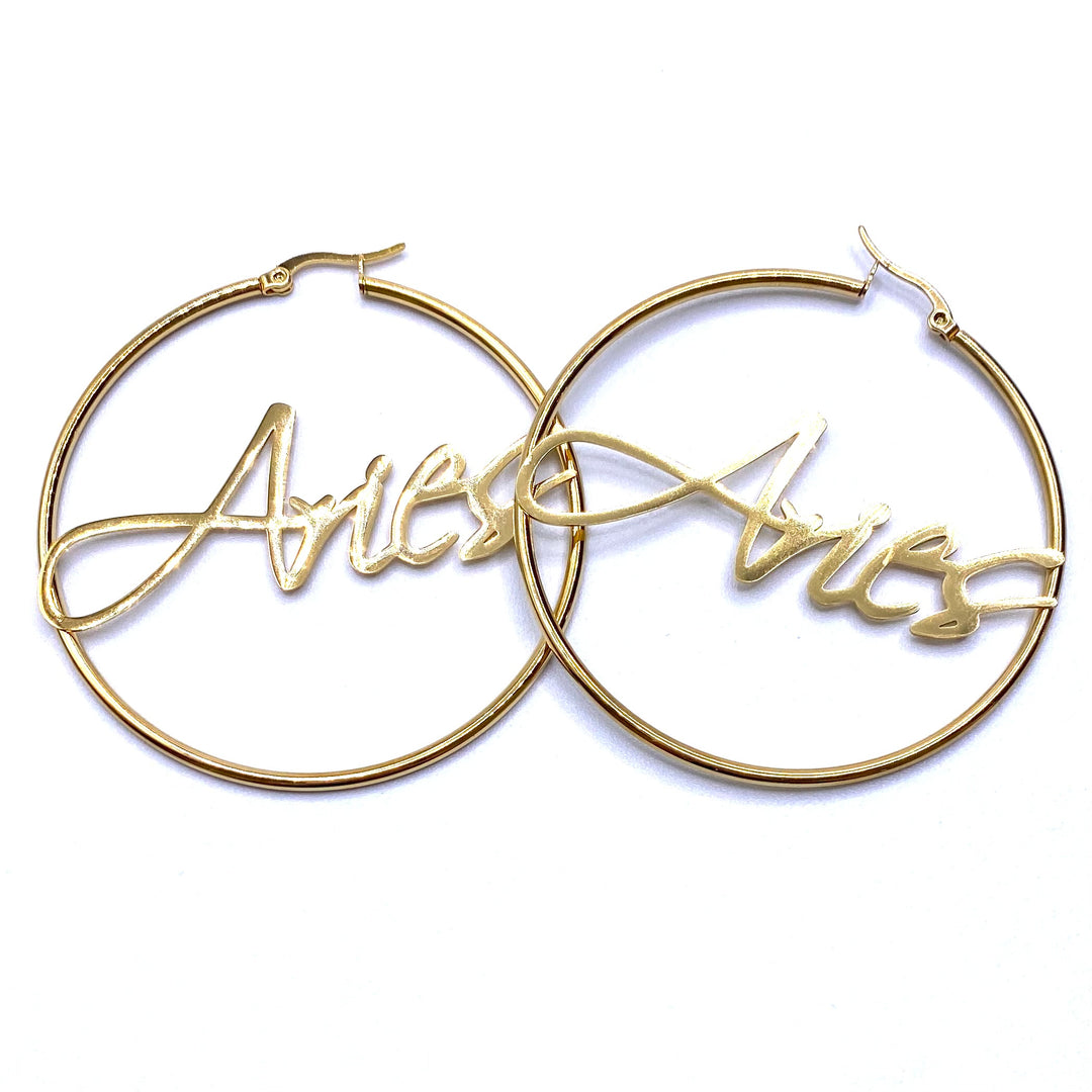 Earring Hoop Zodiac Word Gold