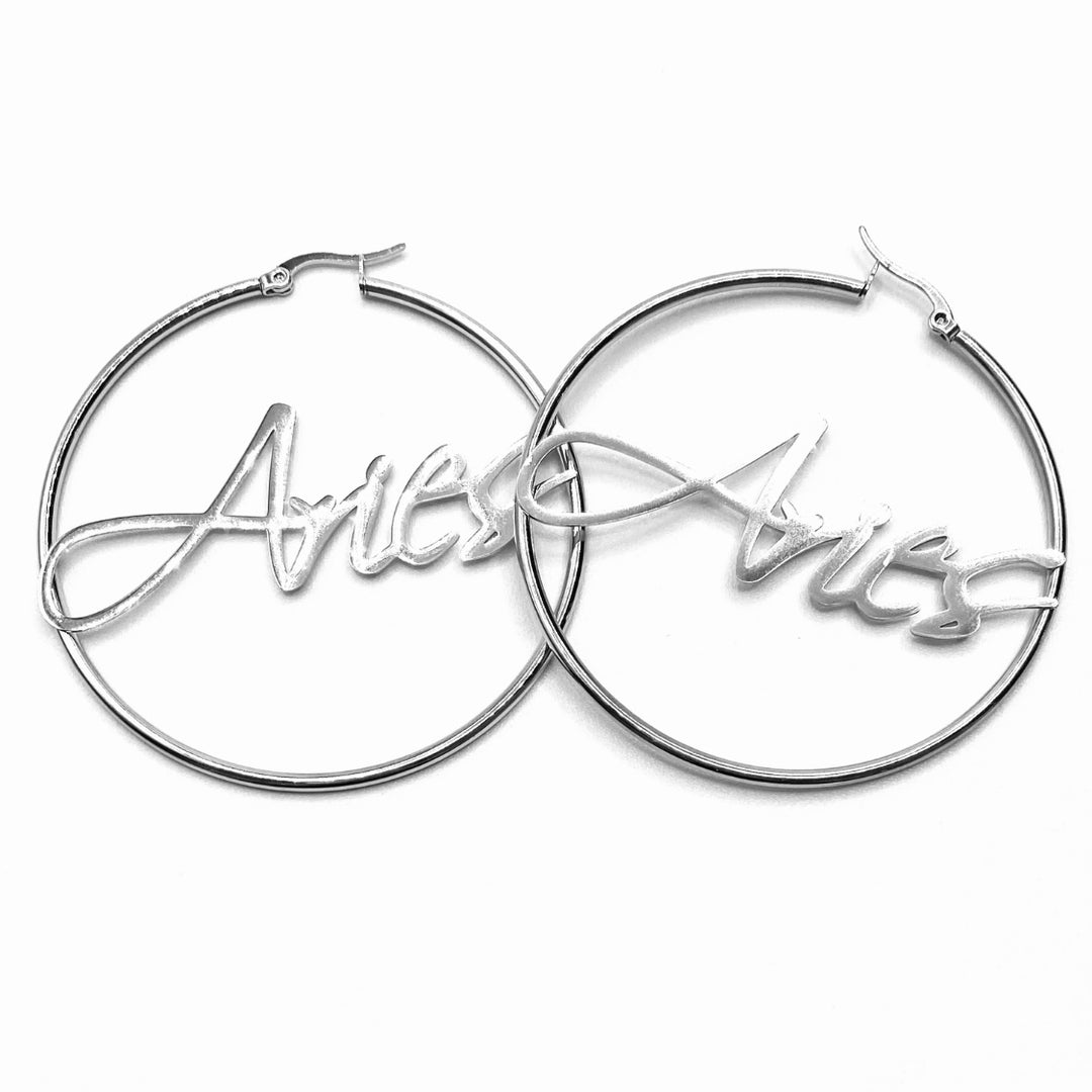 Earring Hoop Zodiac Word Silver