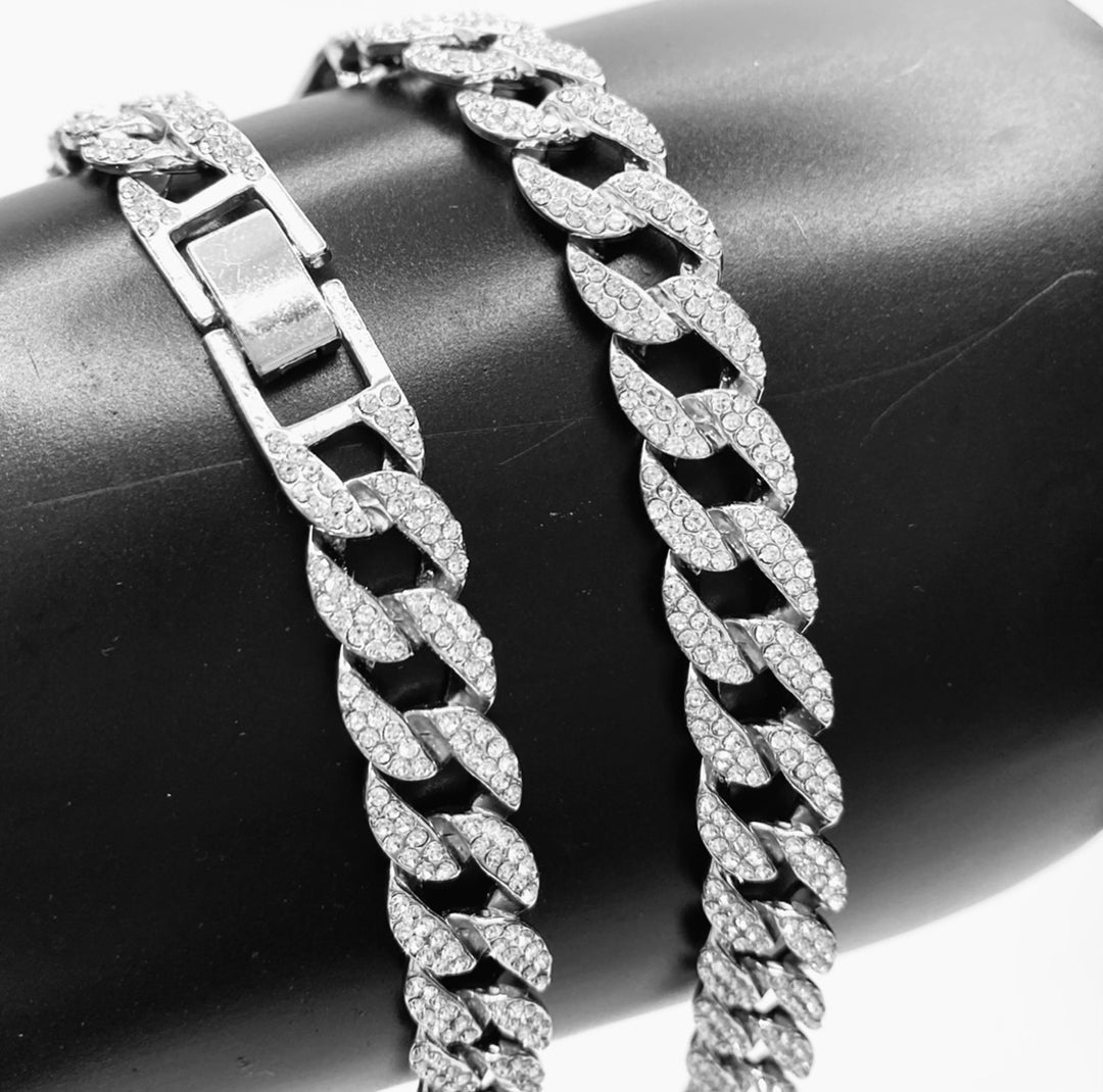 Necklace Rhinestone Link .3 inch Silver