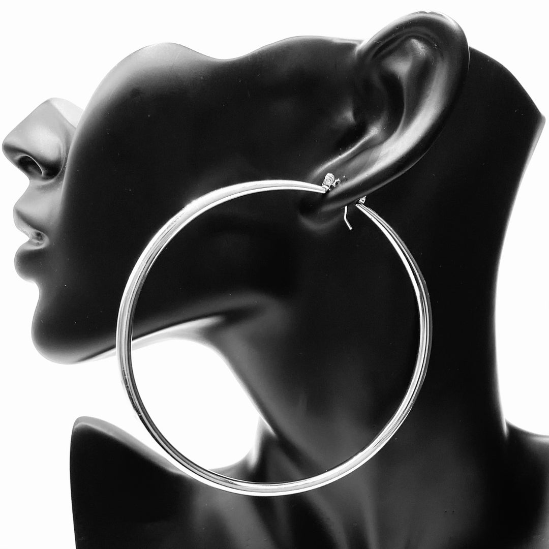 Earring Hollow Hoop 3.5 inch Silver