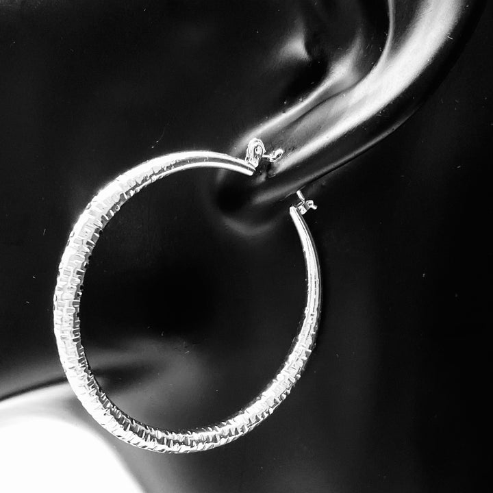 Earring Hollow Hoop Round Etched 2"