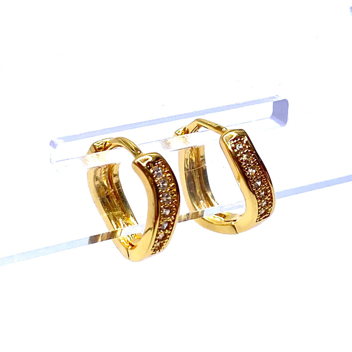 Earring Hoop Huggie Gold Cubic Zirconia