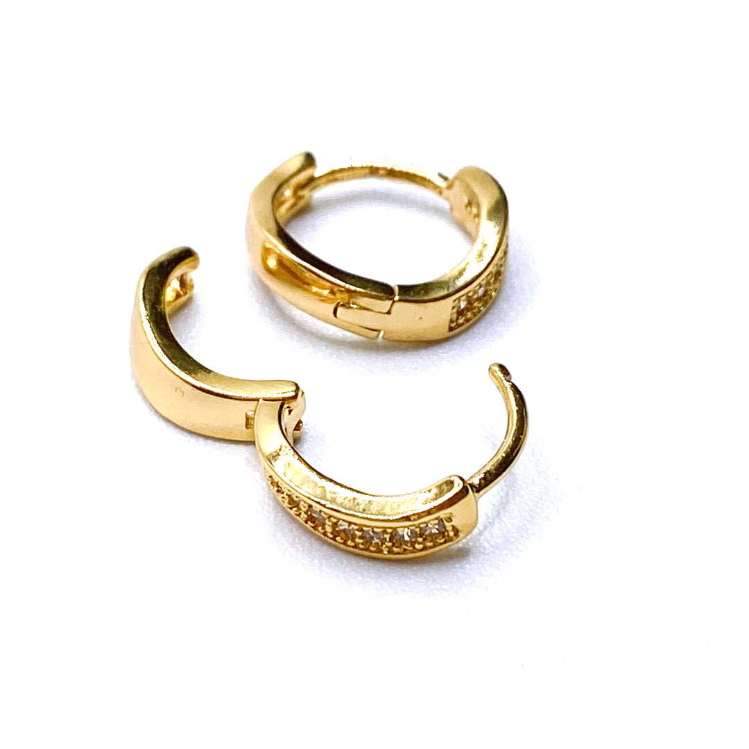 Earring Hoop Huggie Gold Cubic Zirconia