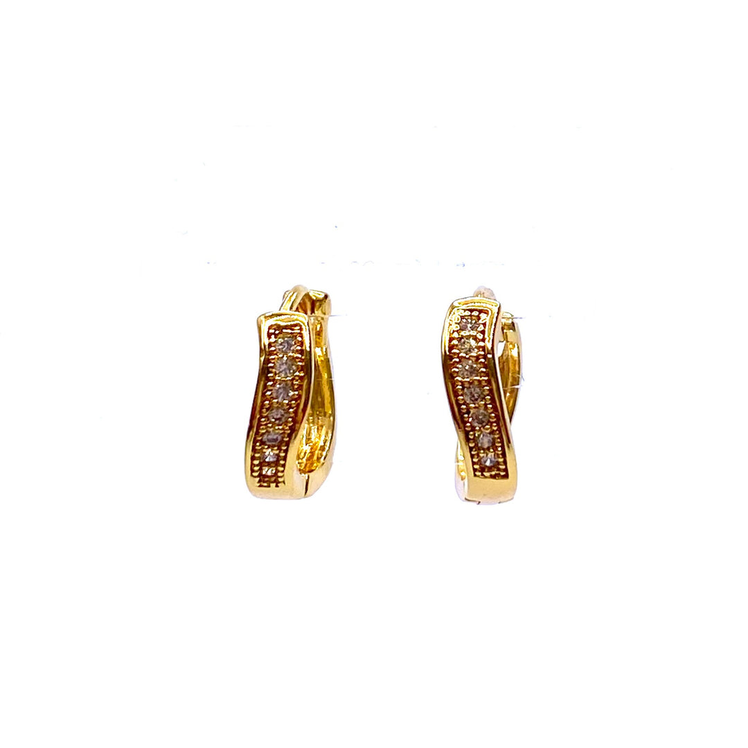 Earring Hoop Huggie Gold Cubic Zirconia