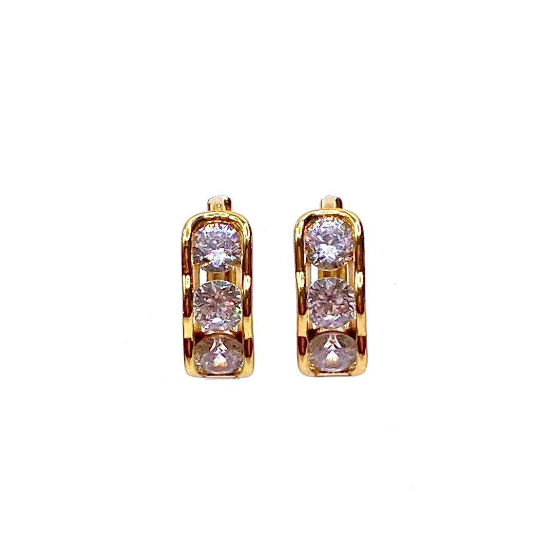 Earring Hoop Huggie Gold Cubic Zirconia