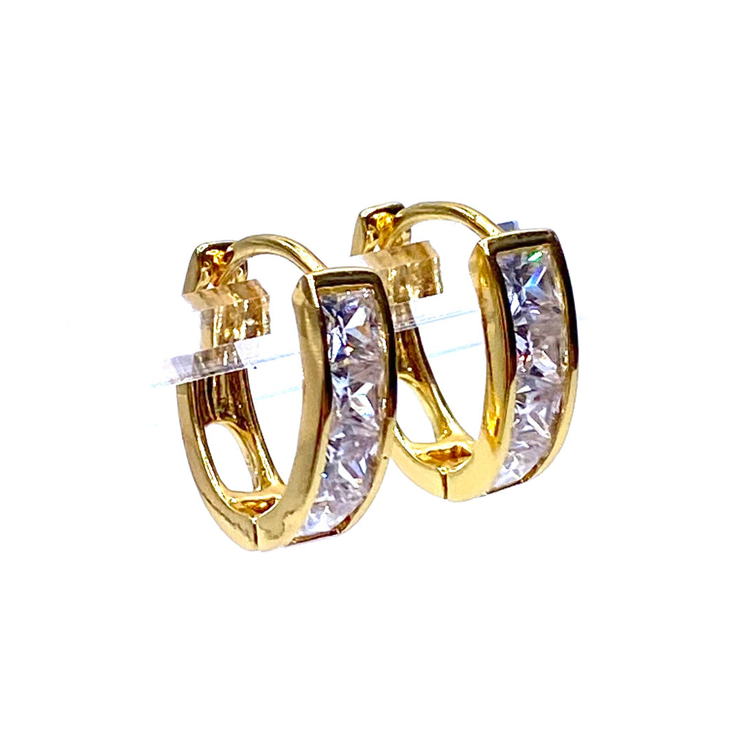 Earring Hoop Huggie Gold Cubic Zirconia