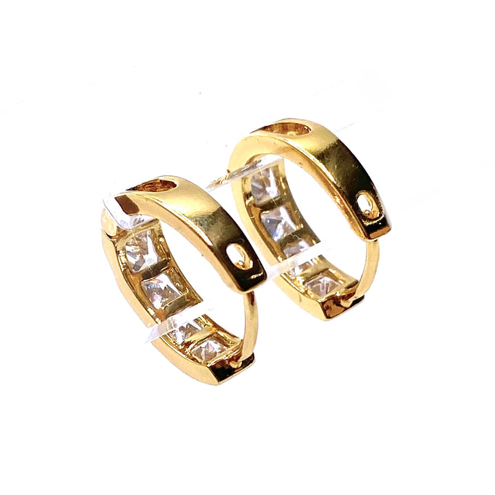 Earring Hoop Huggie Gold Cubic Zirconia