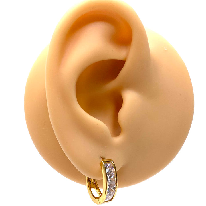 Earring Hoop Huggie Gold Cubic Zirconia