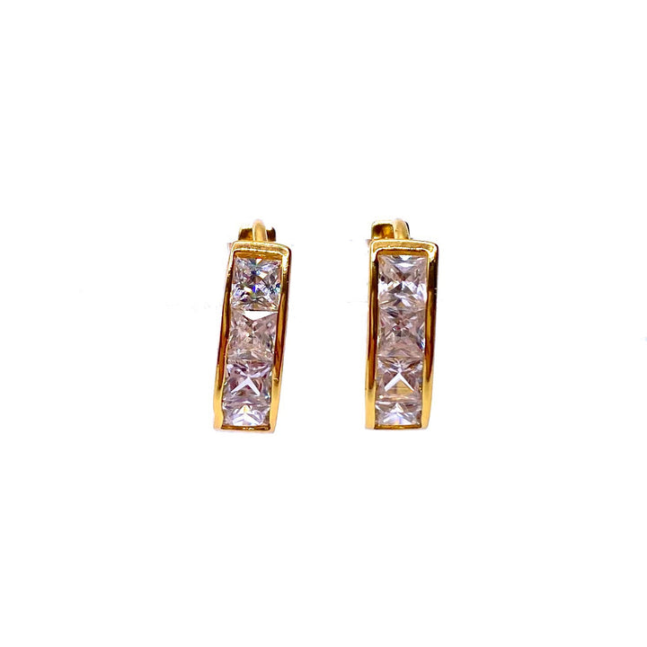 Earring Hoop Huggie Gold Cubic Zirconia