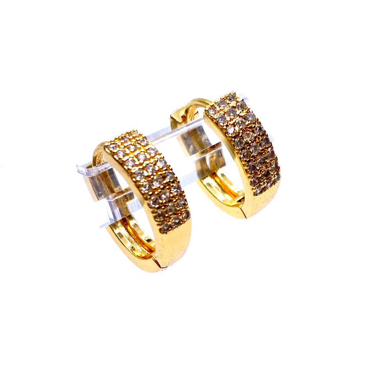 Earring Hoop Huggie Gold Cubic Zirconia