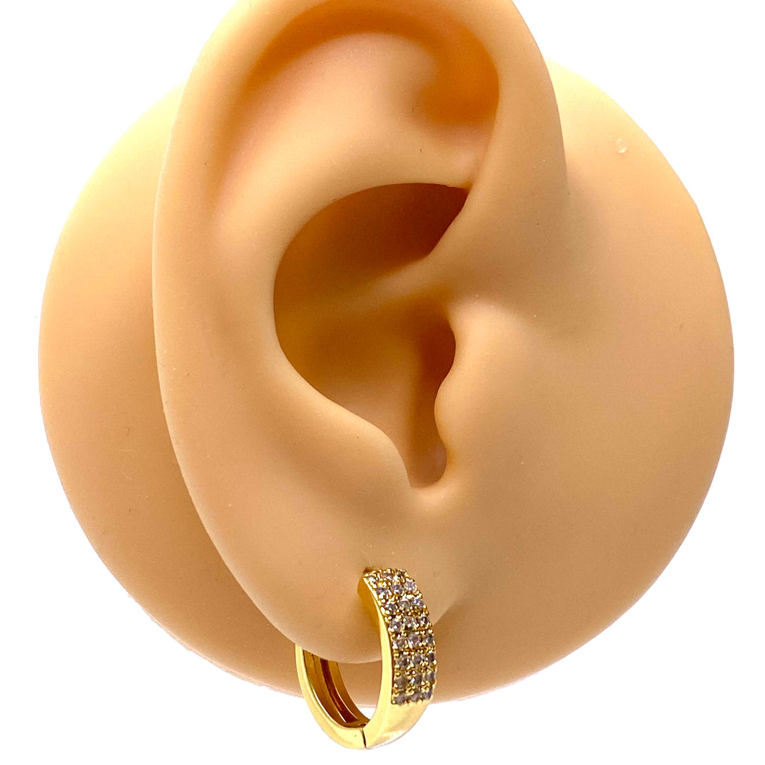 Earring Hoop Huggie Gold Cubic Zirconia