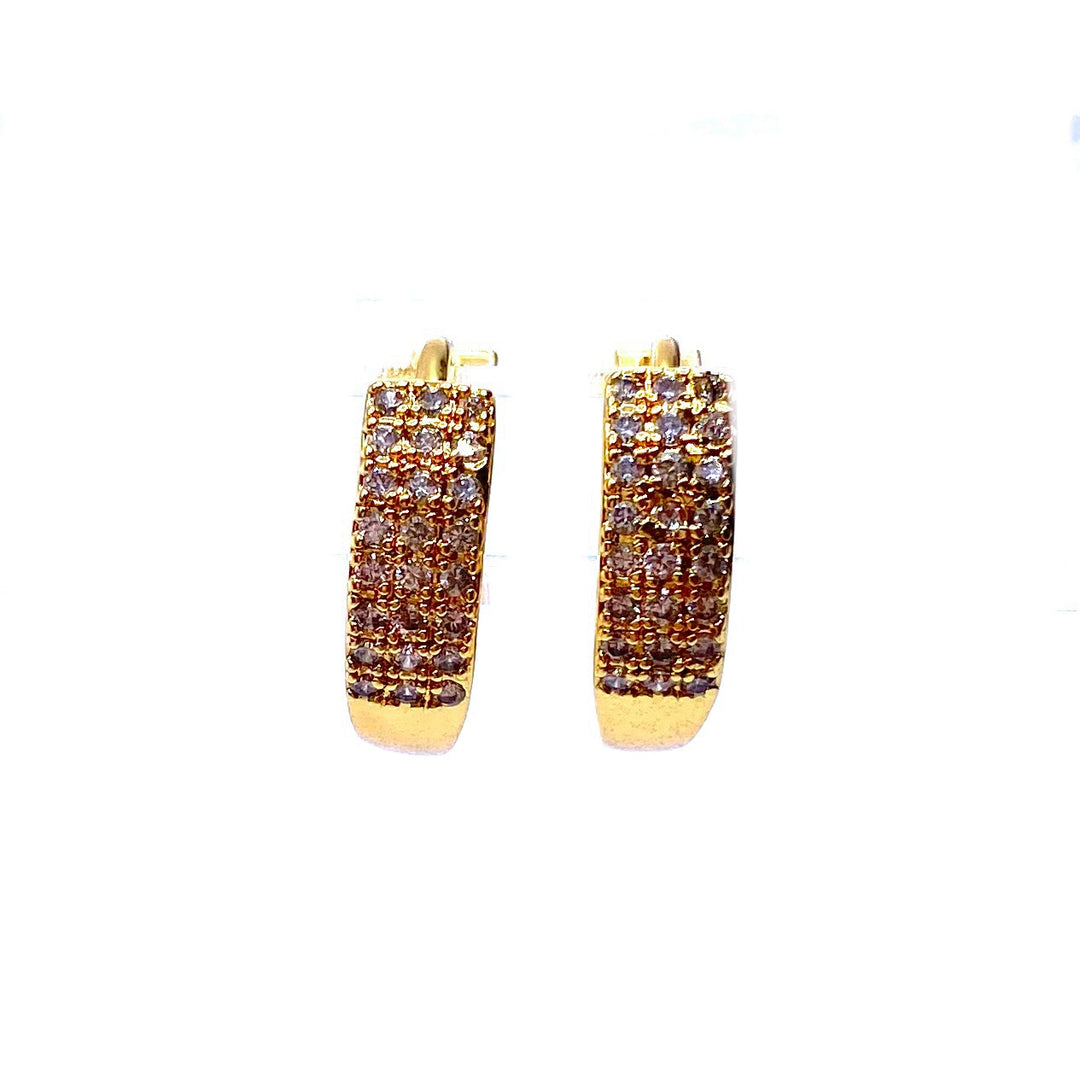 Earring Hoop Huggie Gold Cubic Zirconia