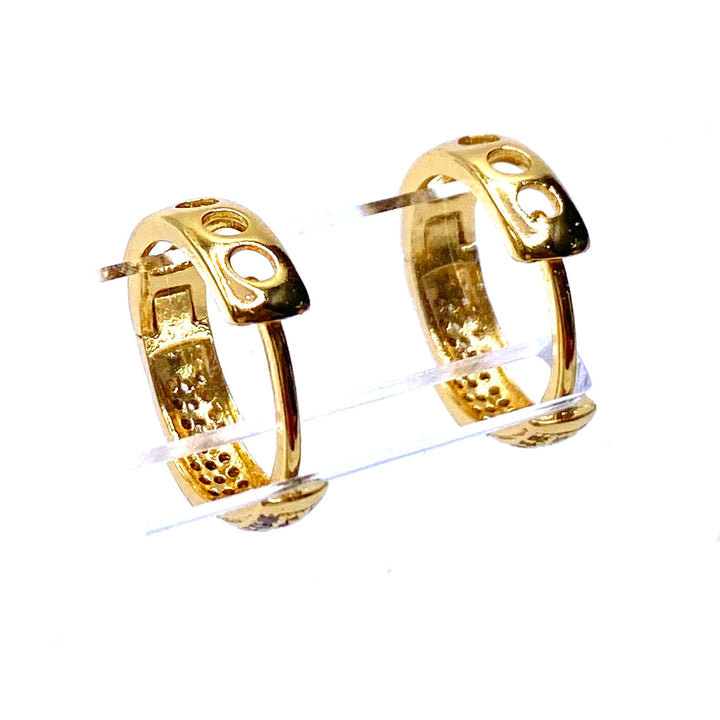 Earring Hoop Huggie Gold Cubic Zirconia