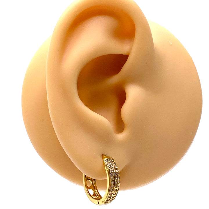 Earring Hoop Huggie Gold Cubic Zirconia