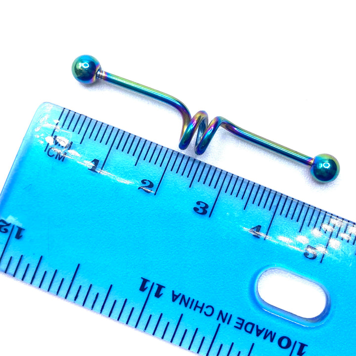 Industrial Barbell Earring Cartilage Twist Blue Oil