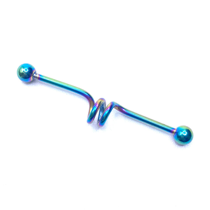 Industrial Barbell Earring Cartilage Twist Blue Oil