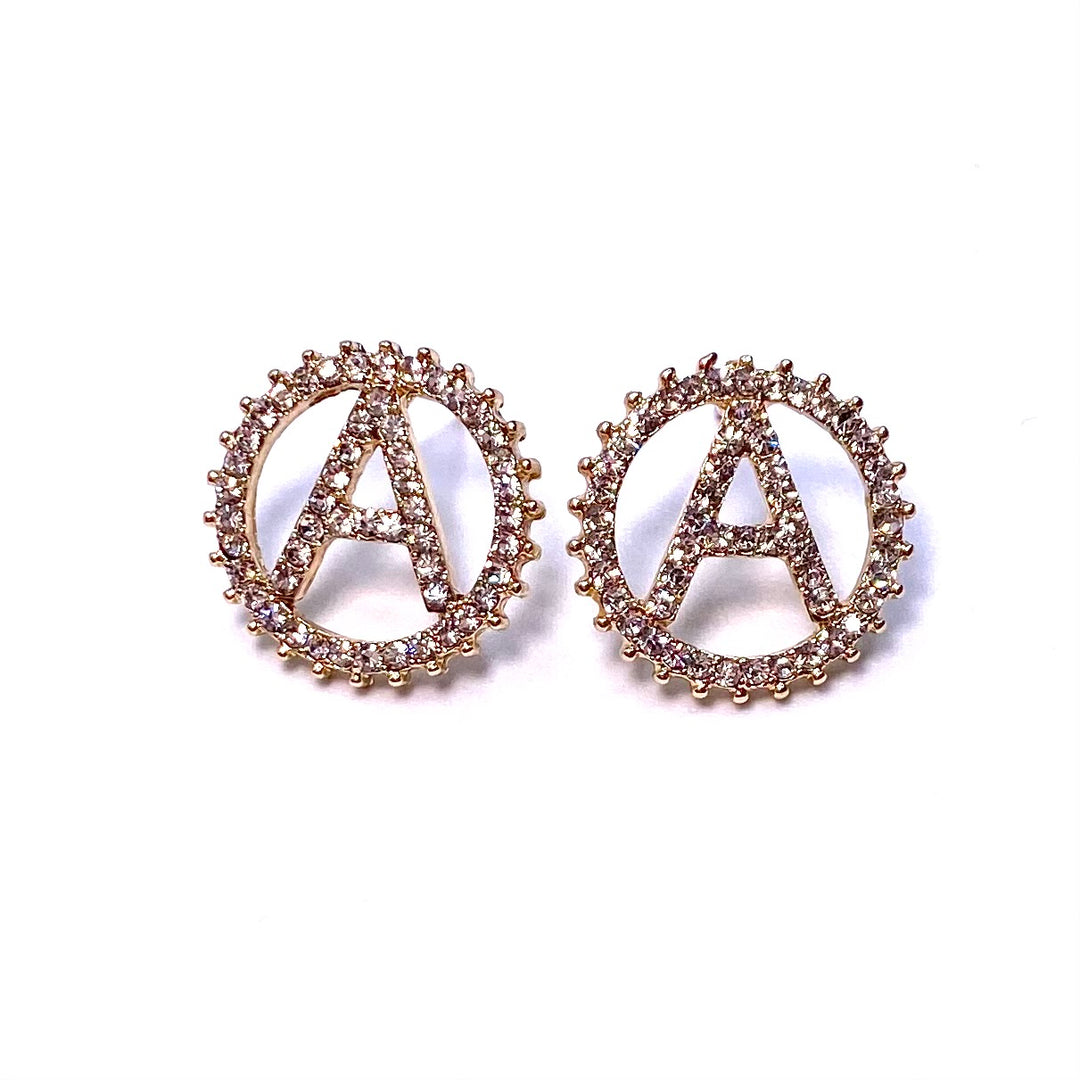 Earring Rhinestone Initial Letter Gold Clear