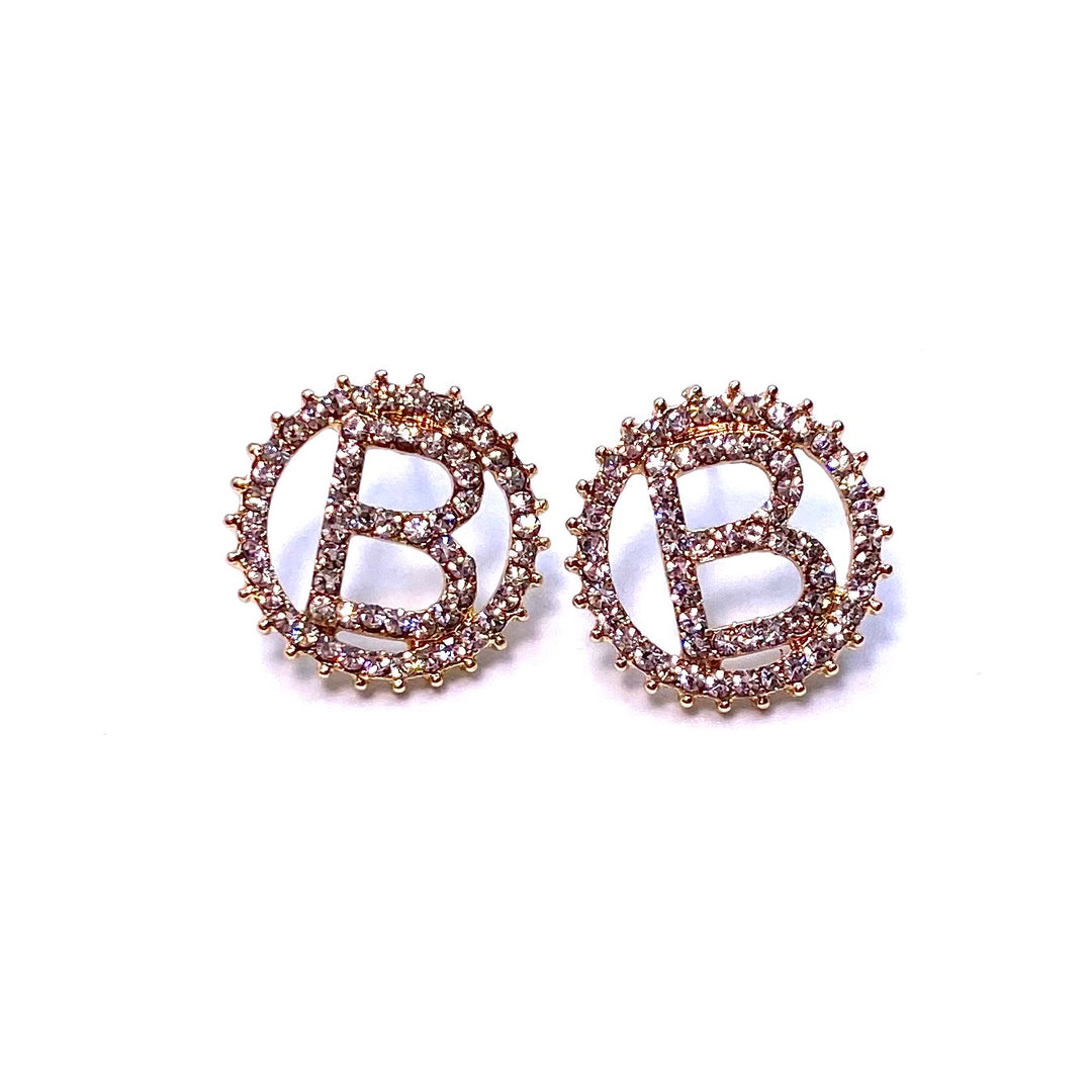 Earring Rhinestone Initial Letter Gold Clear