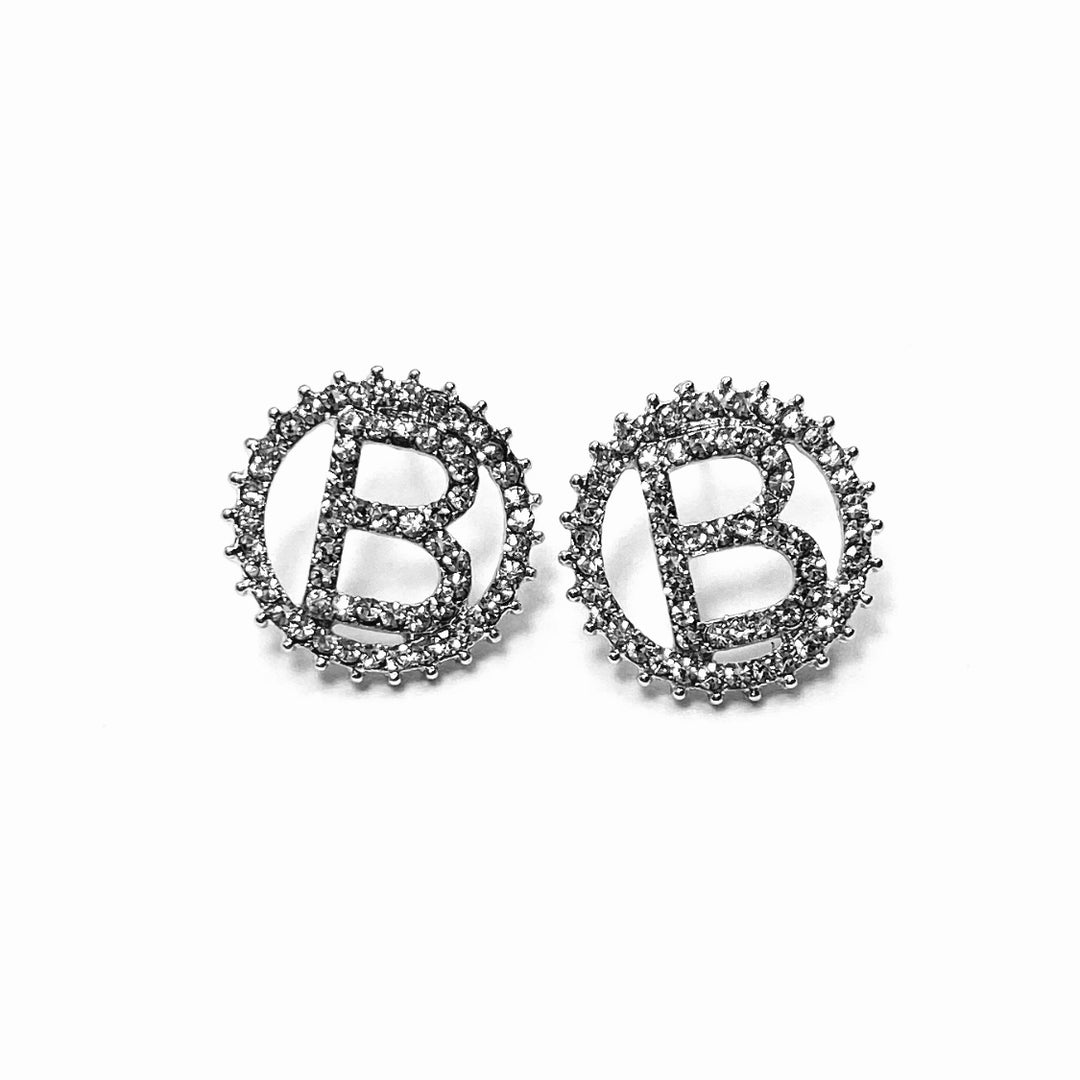 Earring Rhinestone Initial Silver Clear