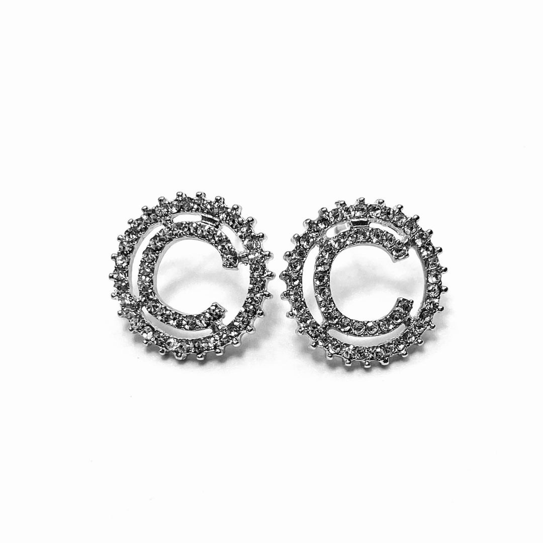 Earring Rhinestone Initial Silver Clear