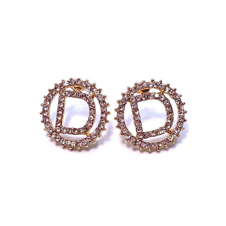 Earring Rhinestone Initial Letter Gold Clear