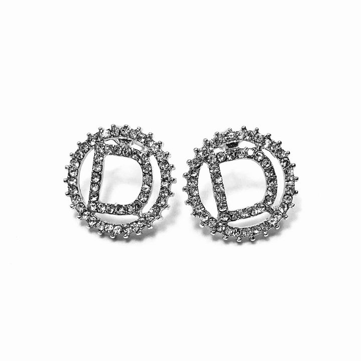 Earring Rhinestone Initial Silver Clear