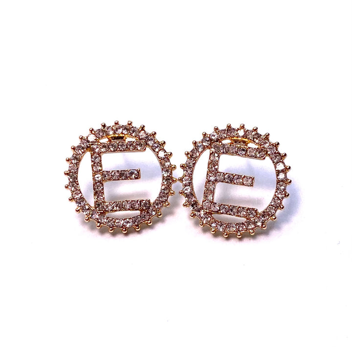 Earring Rhinestone Initial Letter Gold Clear