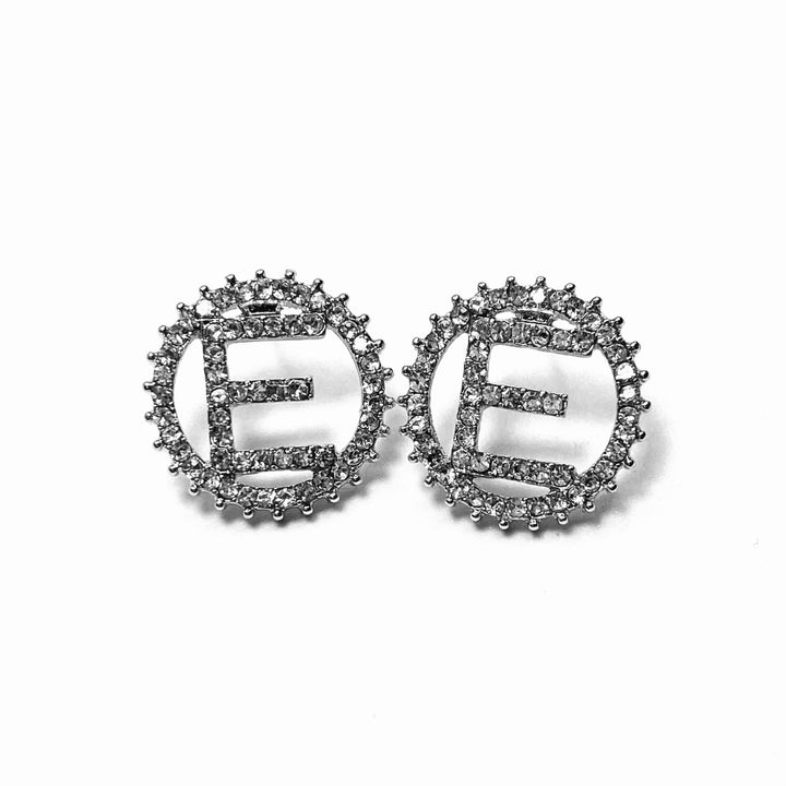 Earring Rhinestone Initial Silver Clear