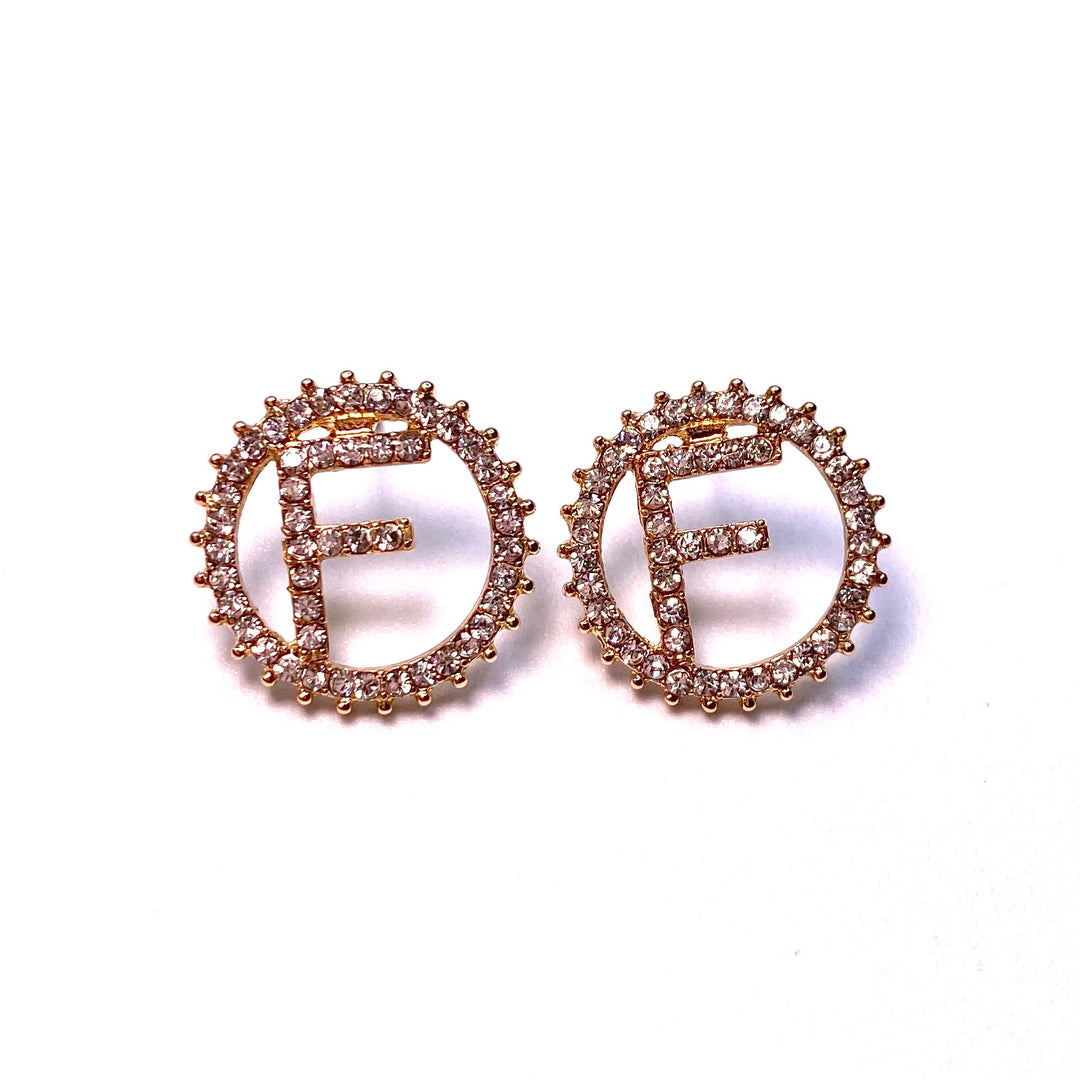 Earring Rhinestone Initial Letter Gold Clear