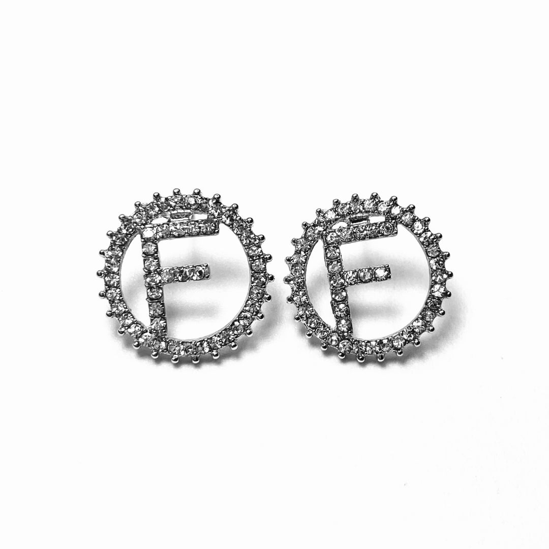 Earring Rhinestone Initial Silver Clear