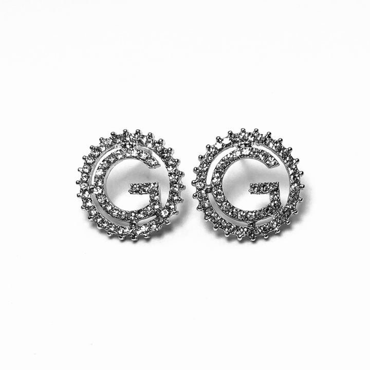 Earring Rhinestone Initial Silver Clear