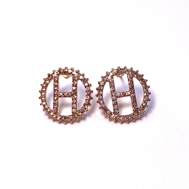 Earring Rhinestone Initial Letter Gold Clear