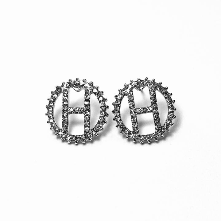 Earring Rhinestone Initial Silver Clear