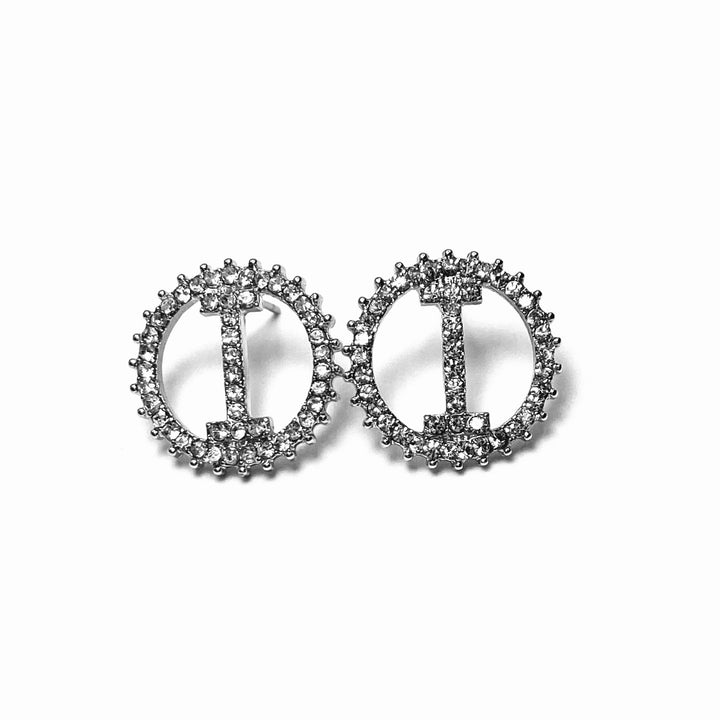 Earring Rhinestone Initial Silver Clear