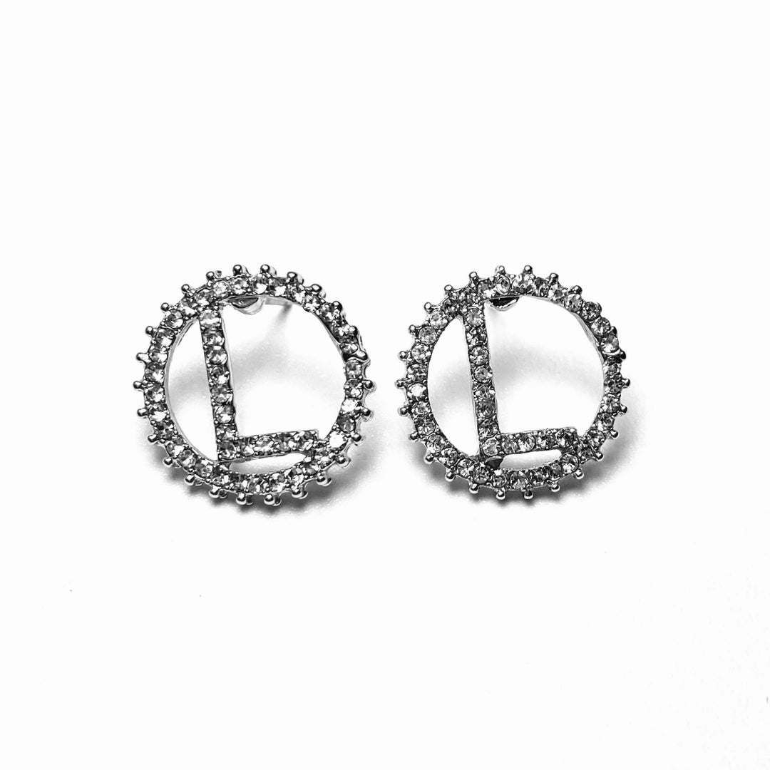 Earring Rhinestone Initial Silver Clear