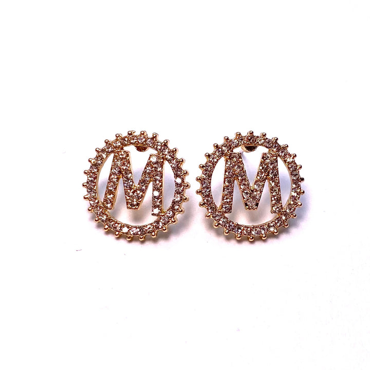 Earring Rhinestone Initial Letter Gold Clear