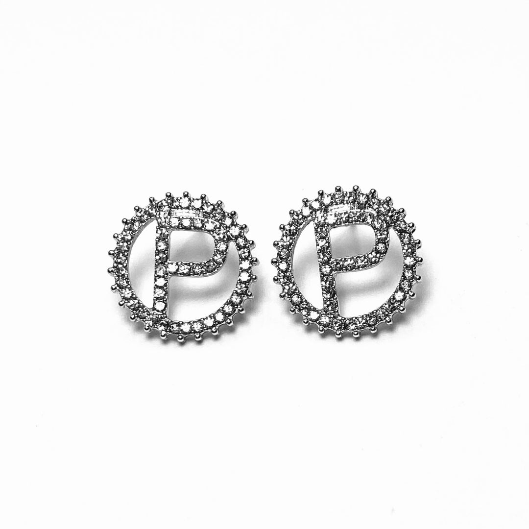 Earring Rhinestone Initial Silver Clear